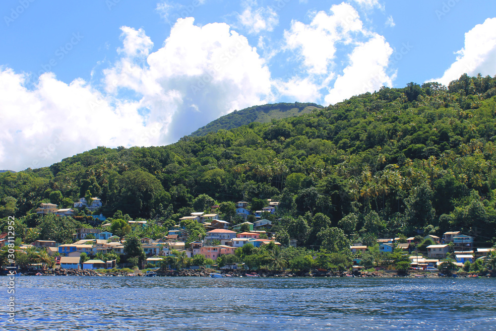 View of the town of Soufriere from the harbor, St. Lucia, West Indies