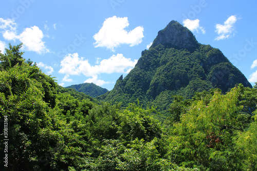 View of the Pitons, the mountains on the rim of a caldera volcano, St. Lucia, West Indies