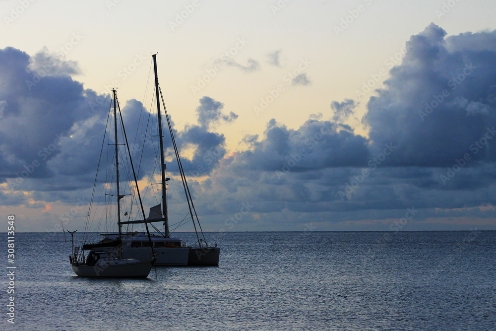 Sailboats in the bay at sunset, Rodney Bay, St. Lucia