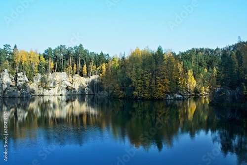 Czech Republic-view on lake Sandstone in Adrspach rocks