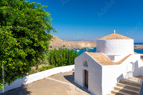 typical orthodox greek chapel in Lindos on Rhodes island, Greece