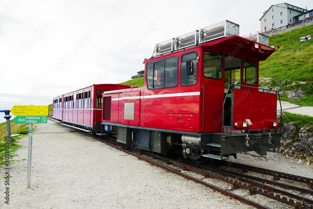 Schafberg Railway, a gauge cog railway leading from Sankt Wolfgang im Salzkammergut up to the Schafberg (1783 m), Austria, Europe Schafberg Railway, a gauge cog railway leading from Sankt Wolfgang im Salzkammergut up to the Schafberg (1783 m), Austria, Europe