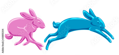 Running rabbit on a white background
