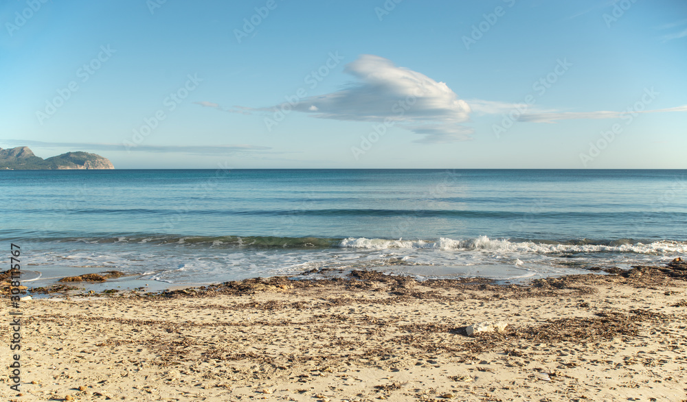 Landscape wild beach mediterranean sea in spain blue sky with beautiful cloud