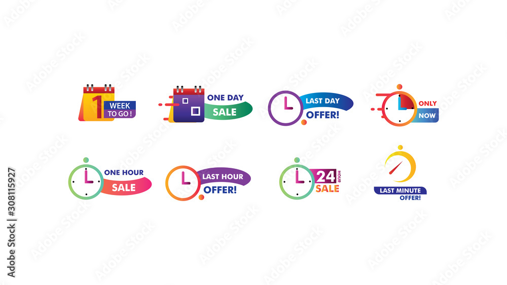 Sale countdown badges. Last minute offer banner, one day sales and 24 hour sale promo stickers. business limited special promotions, best deal badge. Isolated vector icons set. Sale countdown badges. Last minute offer banner, one day sales and 24 hour sale promo stickers. business limited special promotions, best deal badge. Isolated vector icons set.