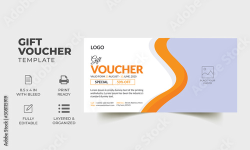 Gift Voucher Template with orange color | Loyalty card Template | Discount card