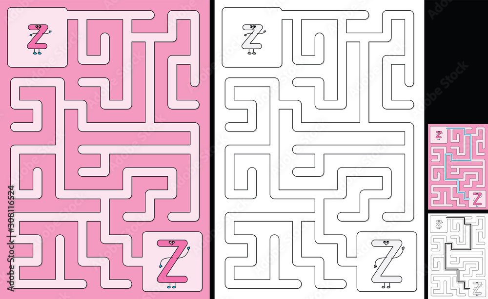 Easy alphabet maze - letter Z Easy alphabet maze - letter Z