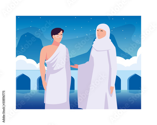 couple of people pilgrims hajj , day of Dhul Hijjah