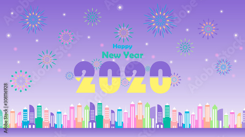 happy new year 2020, fireworks festival, pastel color background