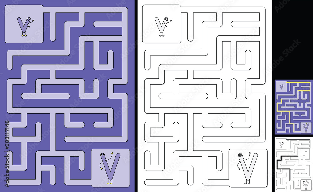 Easy alphabet maze - letter V Easy alphabet maze - letter V