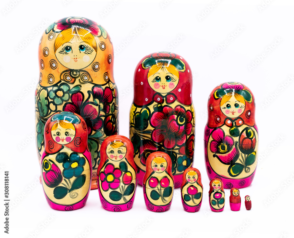 Russian Matryoshka nesting dolls on a white background Russian Matryoshka nesting dolls on a white background