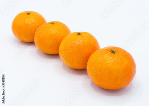 Close up of tangerines isolated on a white background