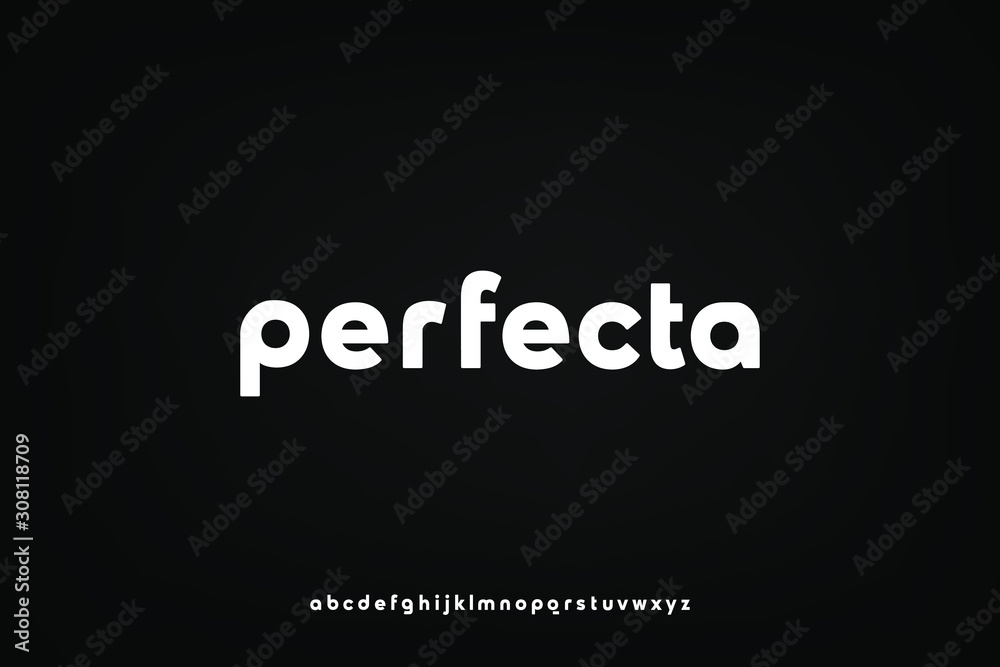 perfecta, a modern sans serif alphabet display font. lowercase minimalist typography design