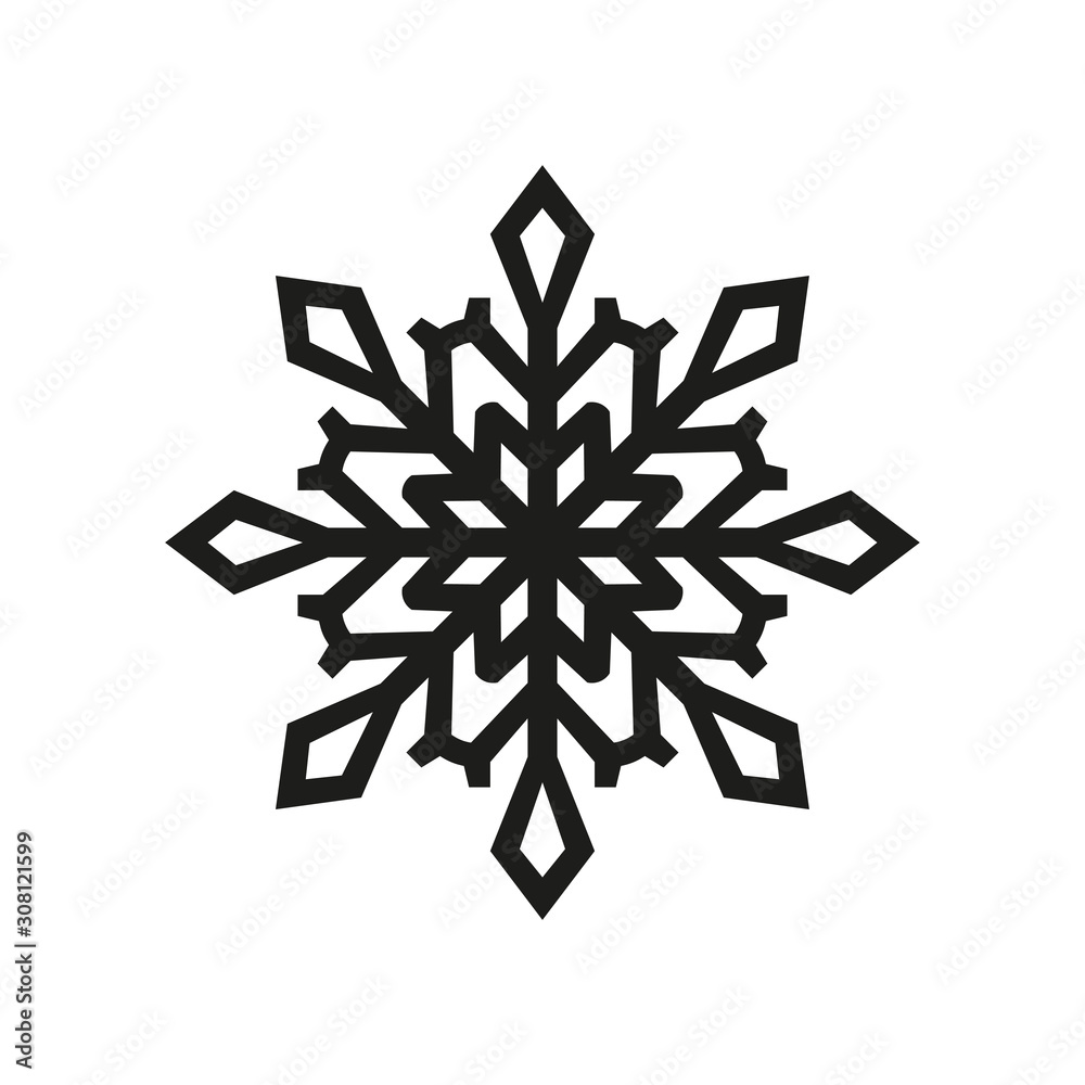 Snowflake icon. Black silhouette. Vector drawing. Isolated object on a white background. Isolate. Snowflake icon. Black silhouette. Vector drawing. Isolated object on a white background. Isolate.