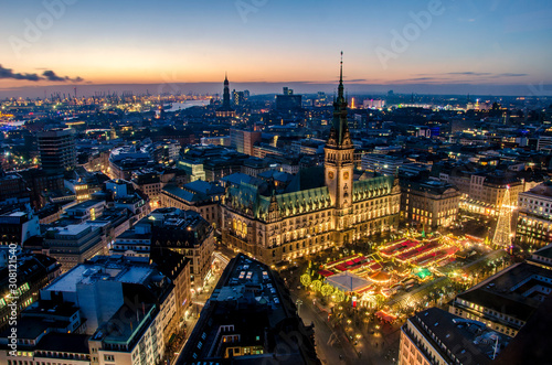 Hamburg at Christmas with the christmas market in the front of the town hall © gerckens.photo