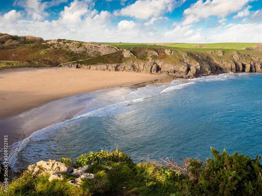 Barafundle Beach, Pembrokeshire. Barafundle Bay is a remote, slightly ...