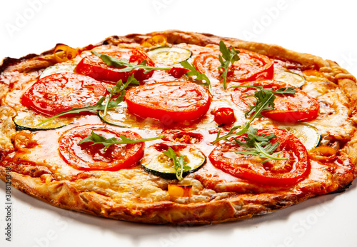 Margherita pizza on white background