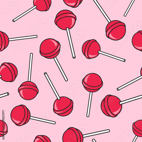 Vector pink sweet lollipops seamless pattern isometric retro comics pop style on pink background