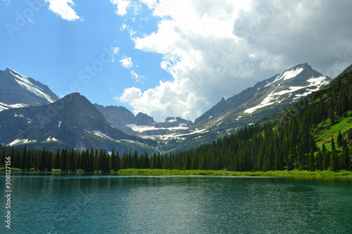 scenic lake in the snow covered mountains