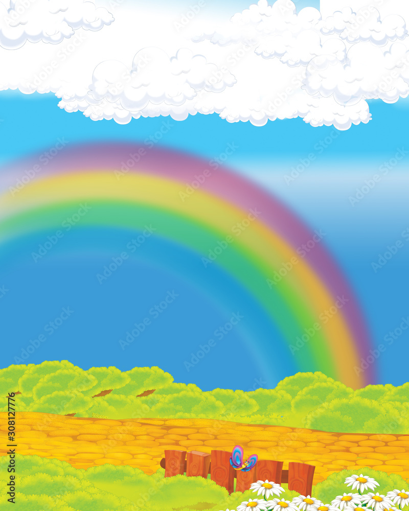 cartoon scene with funny looking farm house on the hill - illustration for children cartoon scene with funny looking farm house on the hill - illustration for children
