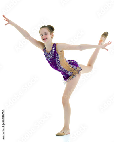 The gymnast perform an acrobatic element.