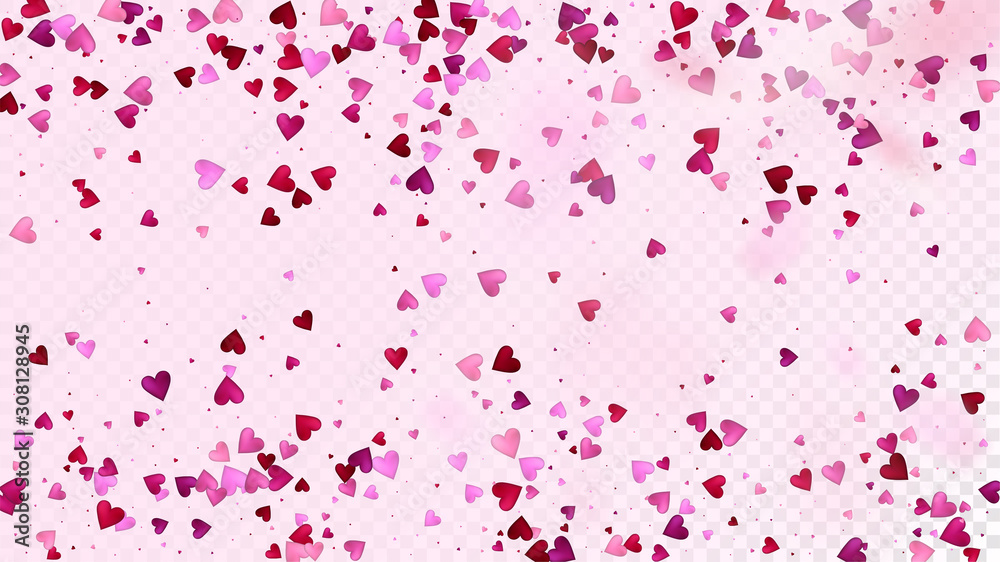 Falling Hearts Vector Confetti. Valentines Day Tender Pattern. Elegant Gift, Birthday Card, Poster Background Valentines Day Decoration with Falling Down Hearts Confetti. Beautiful Pink Sparkles
