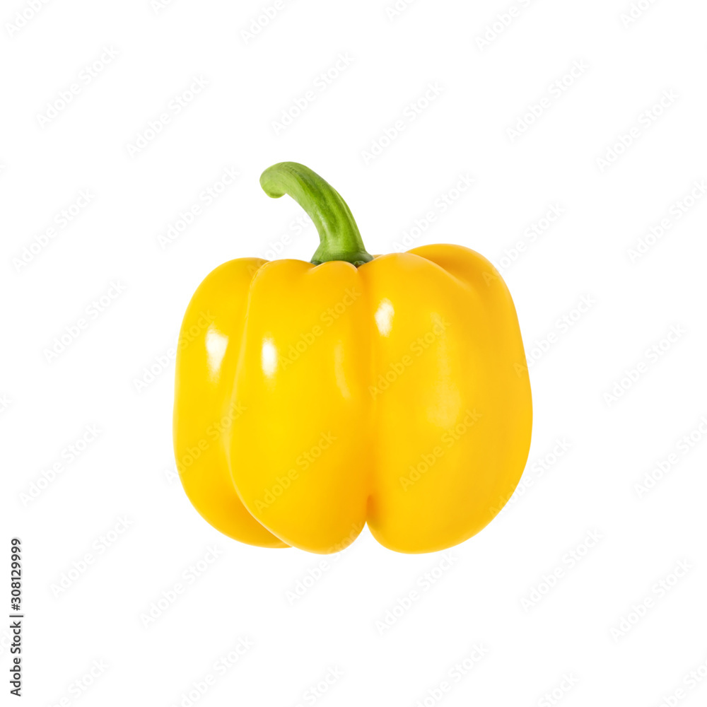 Yellow bell pepper isolated on white background.