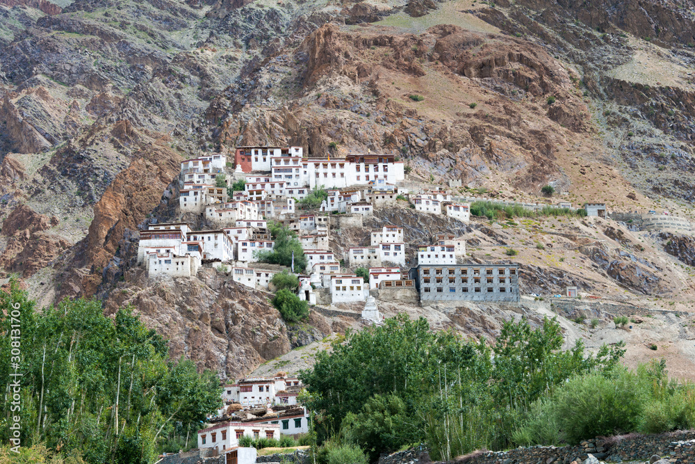Zanskar, India - Aug 15 2019 - Kursha Monastery (Karsha Gompa) in Zanskar, Ladakh, Jammu and Kashmir, India.