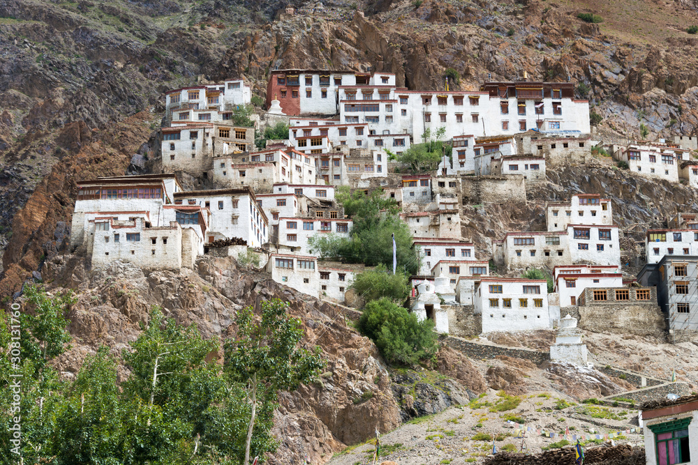 Zanskar, India - Aug 15 2019 - Kursha Monastery (Karsha Gompa) in Zanskar, Ladakh, Jammu and Kashmir, India.