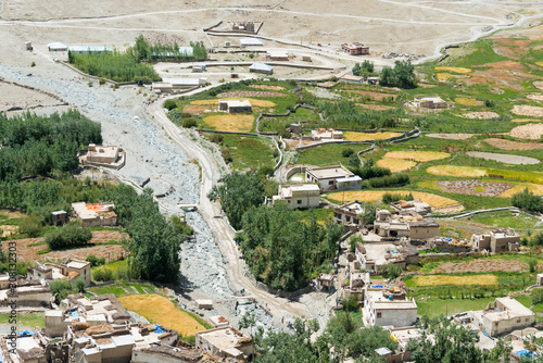 Zanskar, India - Aug 15 2019 - Beautiful scenic view from Kursha Monastery in Zanskar, Ladakh, Jammu and Kashmir, India. photo