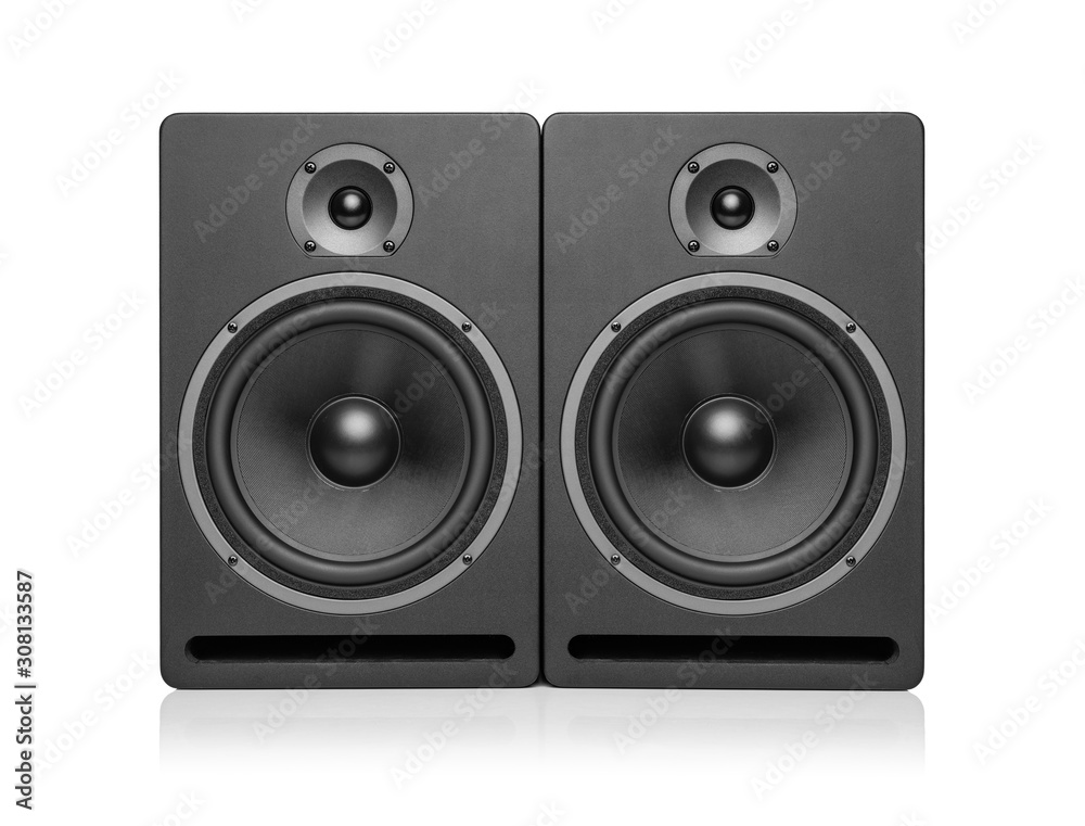 Black speaker isolated on a white background. Black speaker isolated on a white background.