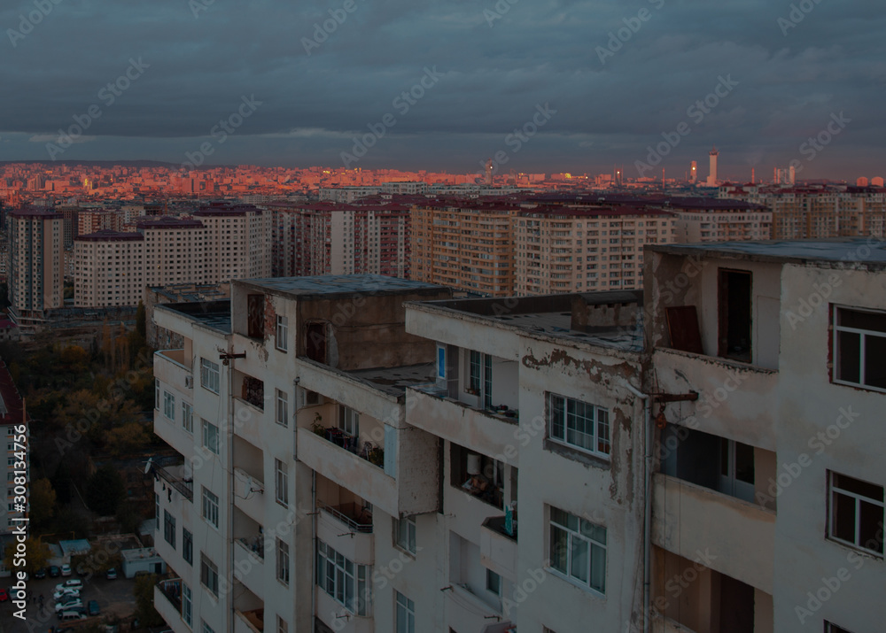 Sunset in the city of Baku Azerbaijan