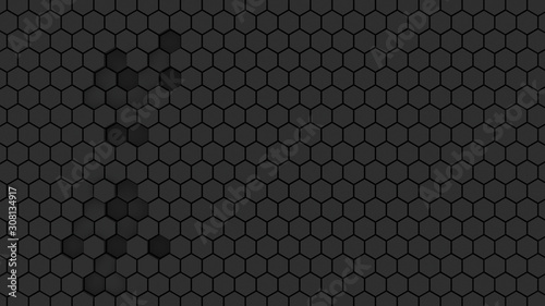 Abstract black hexagonal background; conceptual geometric image 3d rendering, 3d illustration