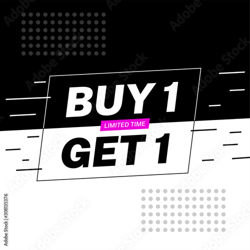 Buy 1 get 1 banner template, vector illustration