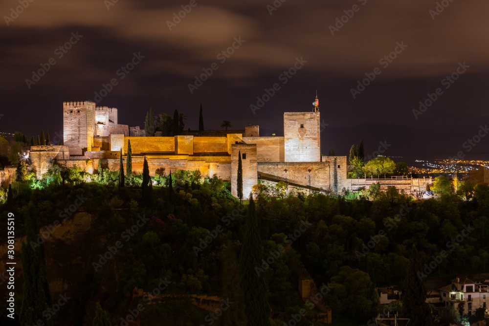 Floodlit Alhambra Palace in Granada Floodlit Alhambra Palace in Granada