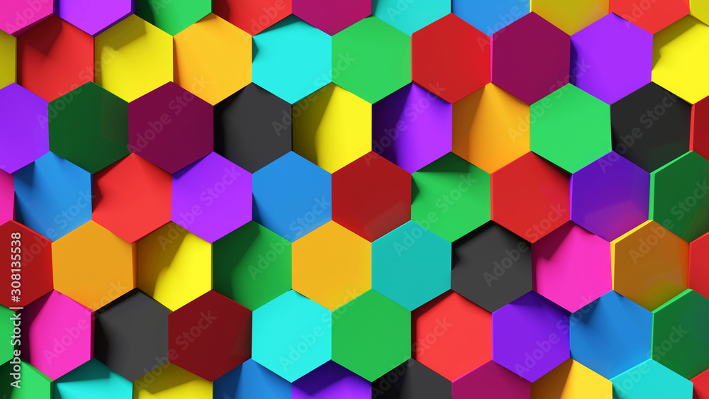 Abstract colorful hexagon background 3d rendering, 3d illustration Abstract colorful hexagon background 3d rendering, 3d illustration