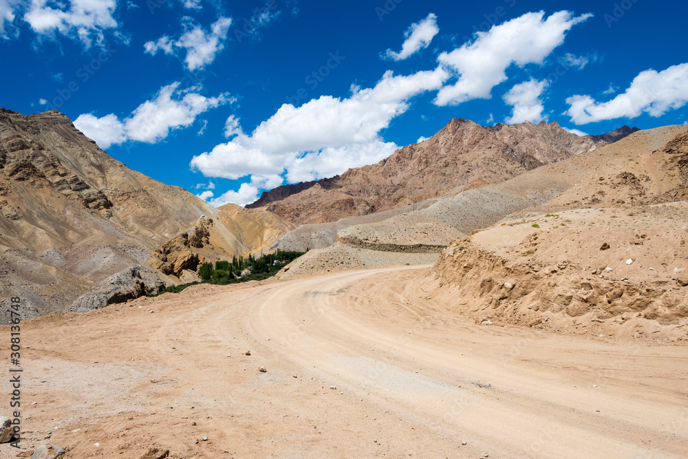 Ladakh, India - Aug 21 2019 - Beautiful scenic view from Between Likir and Yangtang in Sham Valley, Ladakh, Jammu and Kashmir, India. Ladakh, India - Aug 21 2019 - Beautiful scenic view from Between Likir and Yangtang in Sham Valley, Ladakh, Jammu and Kashmir, India.