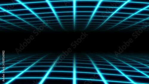 Fototapeta Naklejka Na Ścianę i Meble -  Retro Wavy Grid 80s Synthwave Neon Net Waves in Aesthetic Vaporwave - Abstract Background Texture