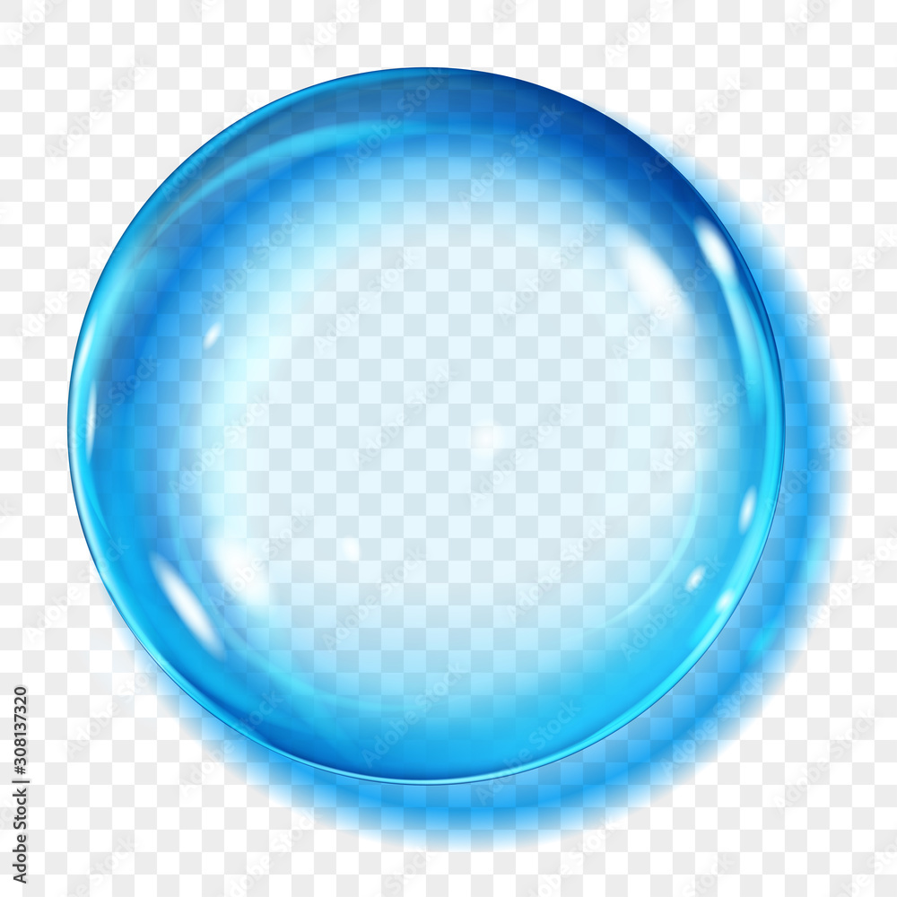 Big translucent light blue sphere with glares and shadow on transparent ...