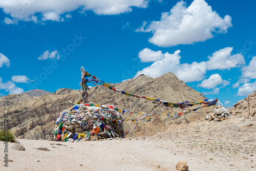 Ladakh, India - Aug 21 2019 - Chagatse La Pass (3735m) view from Between Likir and Yangtang in Sham Valley, Ladakh, Jammu and Kashmir, India.