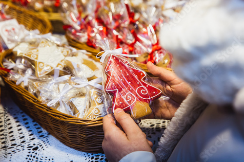 A cute little girl on christmas market in Budapest, Hungary