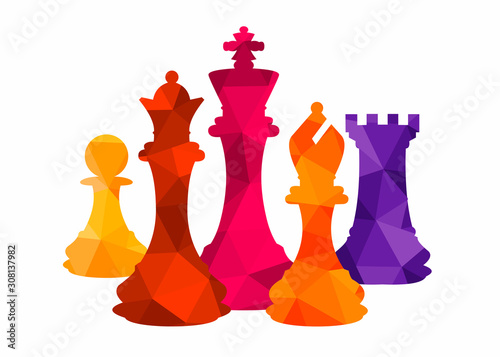 Chess colorful figures pieces tournament game vector illustration