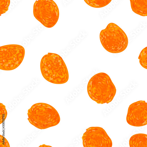 Vector colorful seamless pattern with illustrations of dried apricots isolated on white background. Can be used for wallpaper, pattern fills, web page, surface textures, textile print, wrapping paper