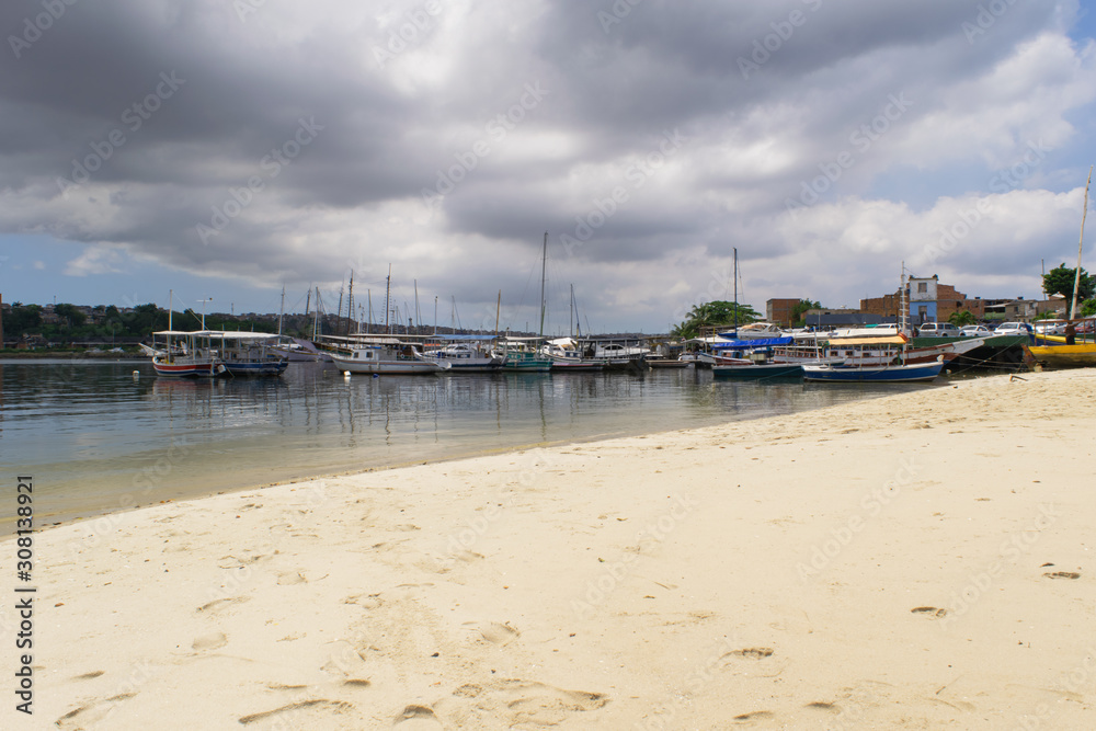Seaside view with small boats Seaside view with small boats