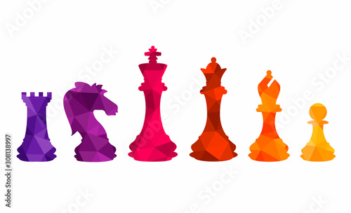 Chess colorful figures pieces tournament game vector illustration