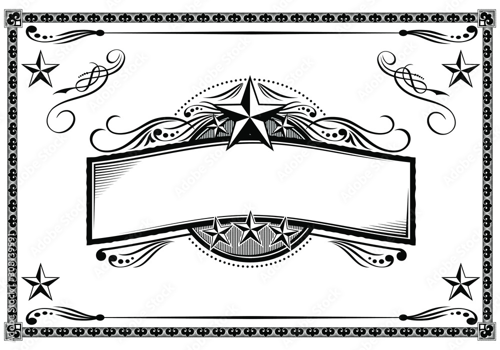 Vector black & white western themed banner and sign design elements. - obrazy, fototapety, plakaty 