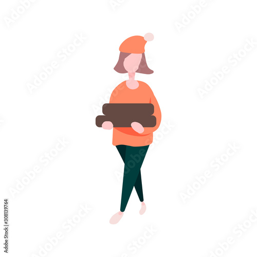 A man carries chopped firewood, Firewood for a fireplace or kindling a stove