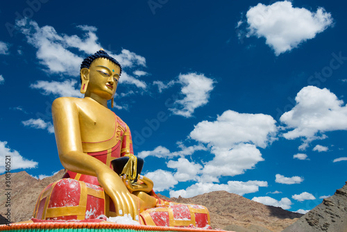 Ladakh, India - Aug 22 2019 - Buddha Statue at Hemis Shukpachan Village in Sham Valley, Ladakh, Jammu and Kashmir, India.