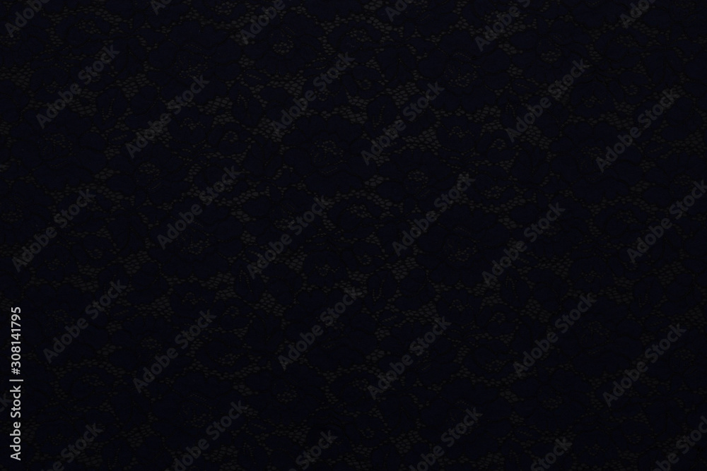 Fototapeta premium Blue fabric with floral pattern and textile texture background