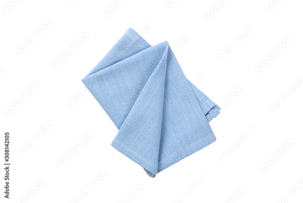 Naklejka premium Top view, Cyan or blue cotton napkin isolated on white background.
